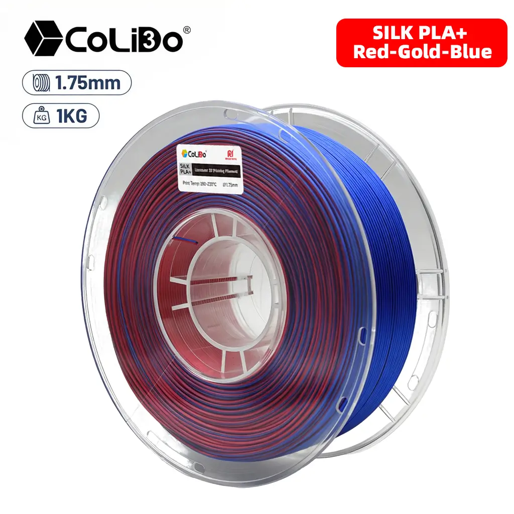 Filamento PLA silk Tricolor Rojo+Dorado+Azul